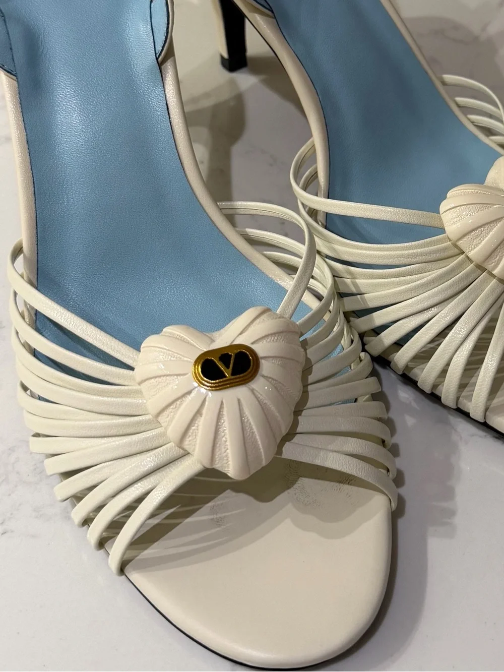 Ivory Strappy Slingback Heels with Heart Detail